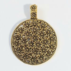 Large gold round floral necklace pendant